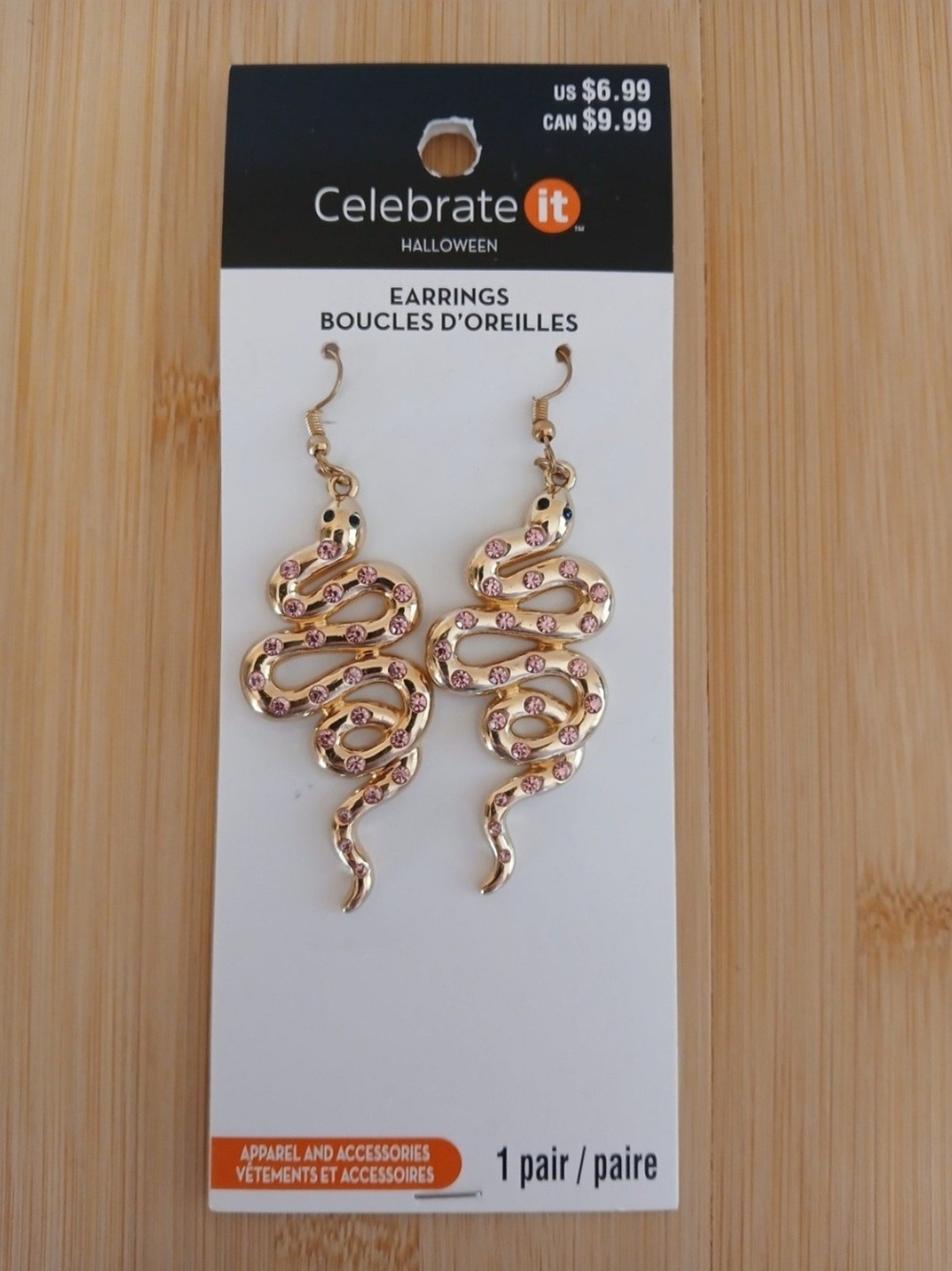 Pink Crystal Rhinstone Snake Earrings